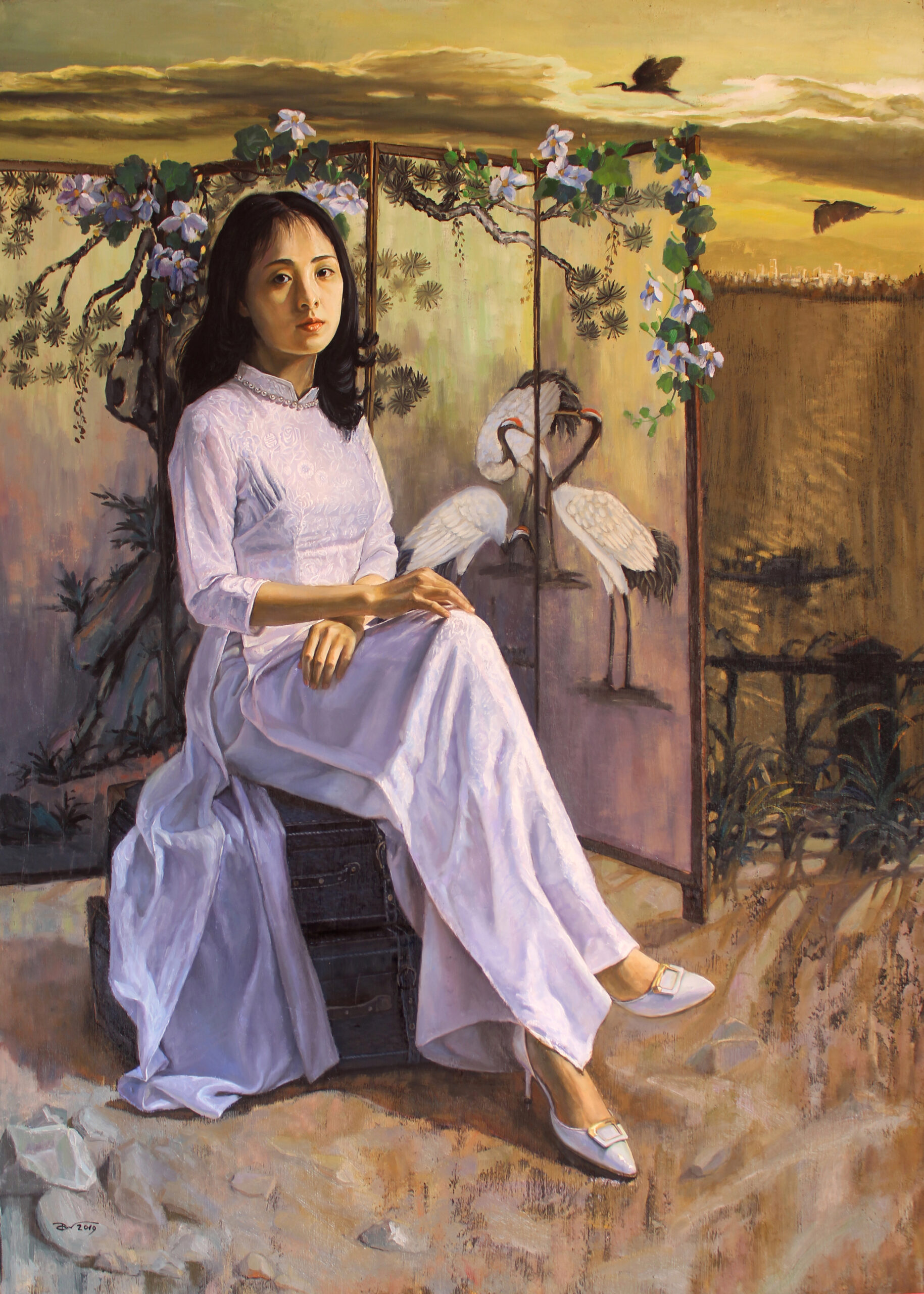 Ben song xua -140x100cm-son dau-2019